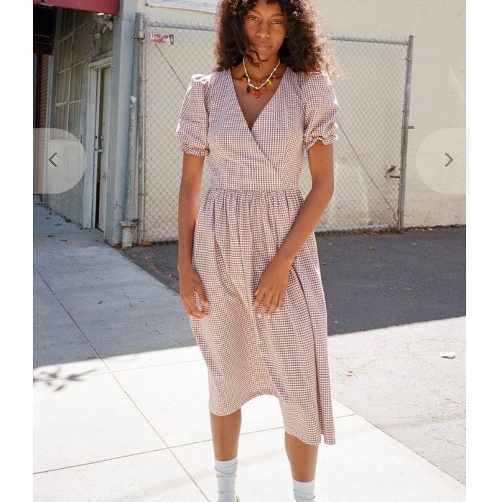 Lisa Says Gah 100% Cotton Gingham‎ Boho Retro Topanga Checkered Midi Dress XS